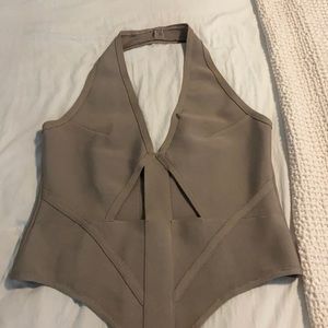 Pretty Little Thing Grey Bandage Halter Bodysuit